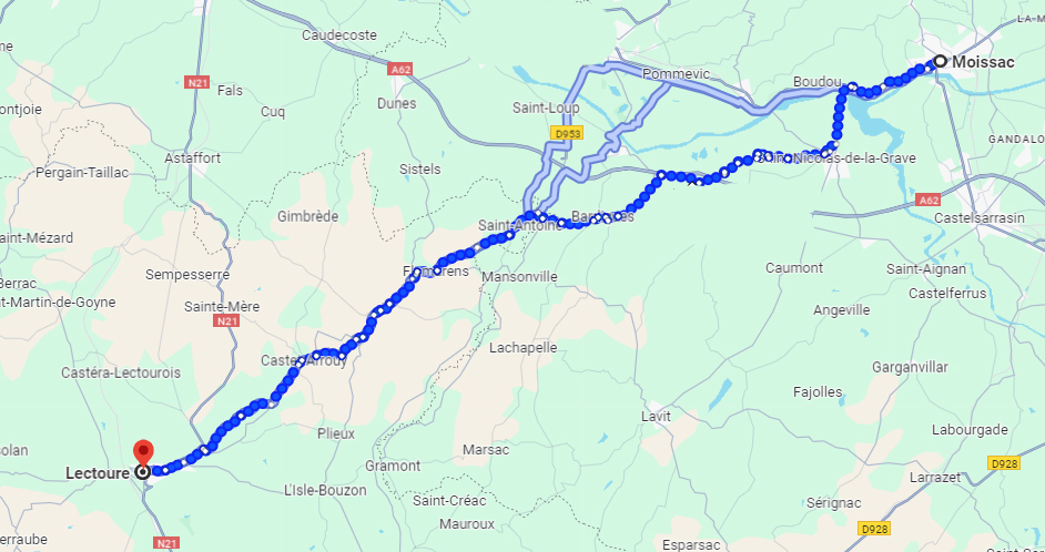 Moissac to Lectoure France
